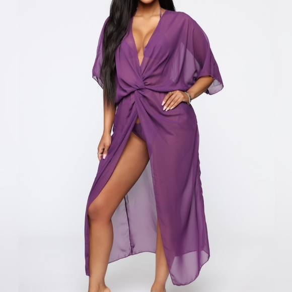Fashion Nova Other - Fashion Nova Purple Sheer Knot-Front Swim Cover-Up